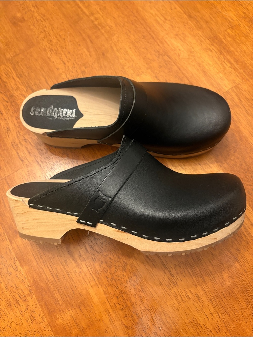 Sandgrens Swedish Black Leather Clogs